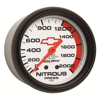 AutoMeter Gauge Nitrous Pressure 2-5/8in. 2000PSI Mechanical Chevy Red Bowtie White 5828-00406