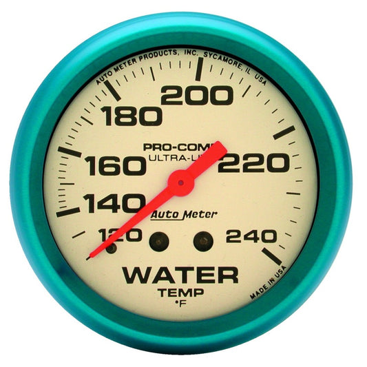 AutoMeter Gauge Water Temp 2-5/8in. 120-240 Deg. F Mech. Glow In The Dark Ultra-Nite 4532