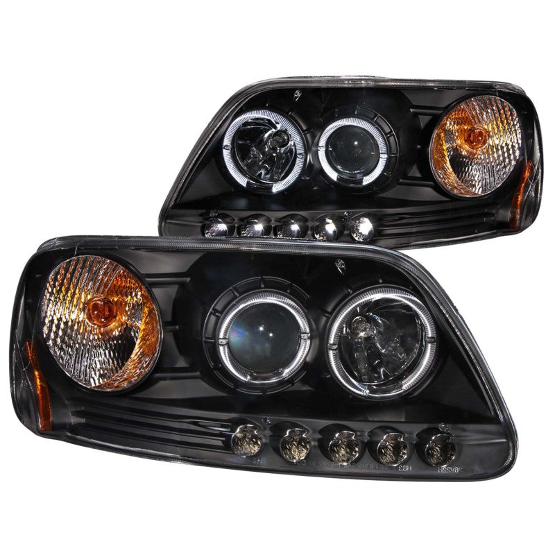 ANZO 1997.5-2003 Ford F-150 Projector Headlights w/ Halo and LED Black 1pc - eliteracefab.com