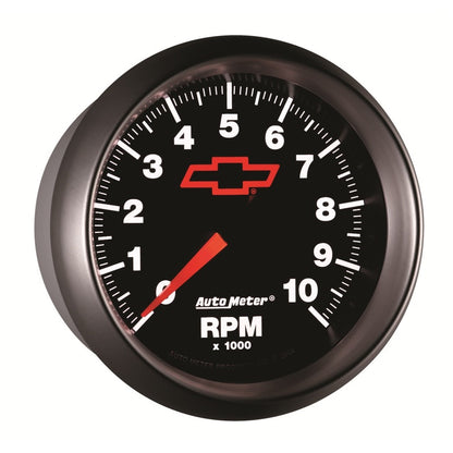 AutoMeter Gauge Tachometer 3-3/8in. 10K RPM In-Dash Chevy Red Bowtie Black 3697-00406