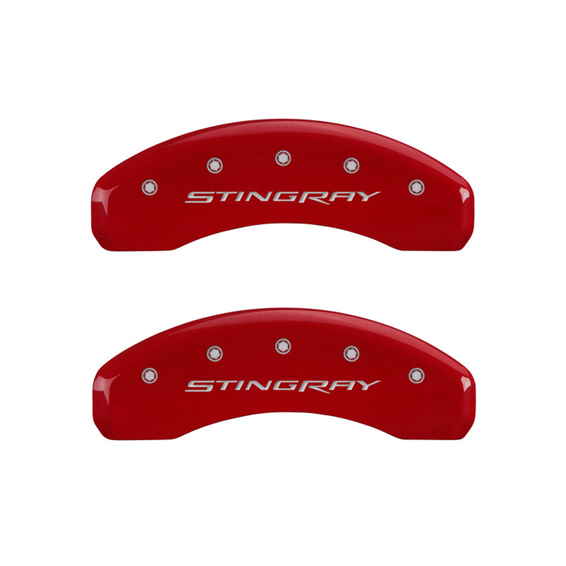 MGP 4 Caliper Covers Engraved Front & Rear Stingray Red finish silver ch - eliteracefab.com