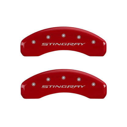 MGP 4 Caliper Covers Engraved Front & Rear Stingray Red finish silver ch - eliteracefab.com