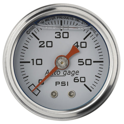 Autometer AutoGage 1.5in Liquid Filled Mechanical 0-60 PSI Fuel Pressure Gauge - White 2176