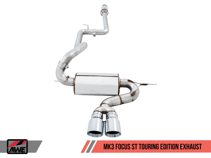 AWE Tuning Ford Focus ST Touring Edition Cat-back Exhaust - Resonated - Chrome Silver Tips - eliteracefab.com