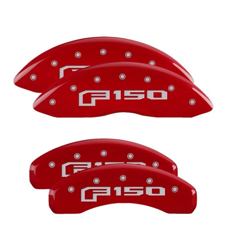 MGP 4 Caliper Covers Engraved Front & Rear F-150 Logo Red Finish Silver Char 2021 Ford F-150 MGP