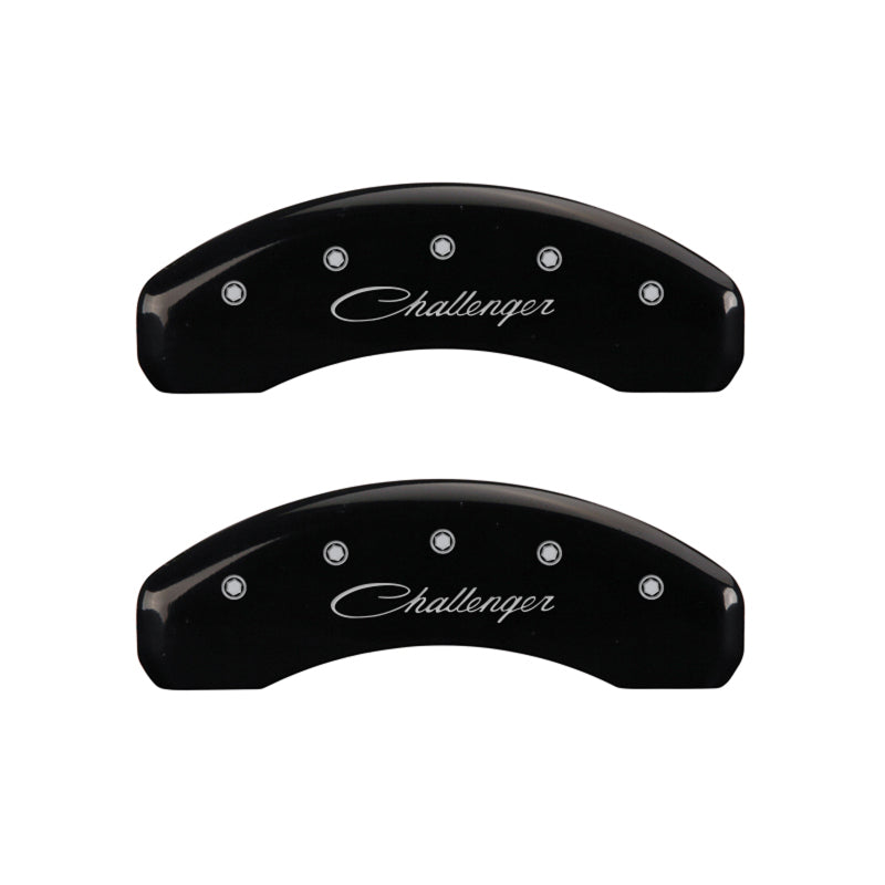 MGP 4 Caliper Covers Engraved Front & Rear Cursive/Challenger Black finish silver ch MGP