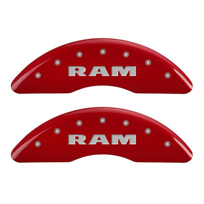 MGP 4 Caliper Covers Engraved Front RAM Engraved Rear RAMHEAD Red finish silver ch - eliteracefab.com