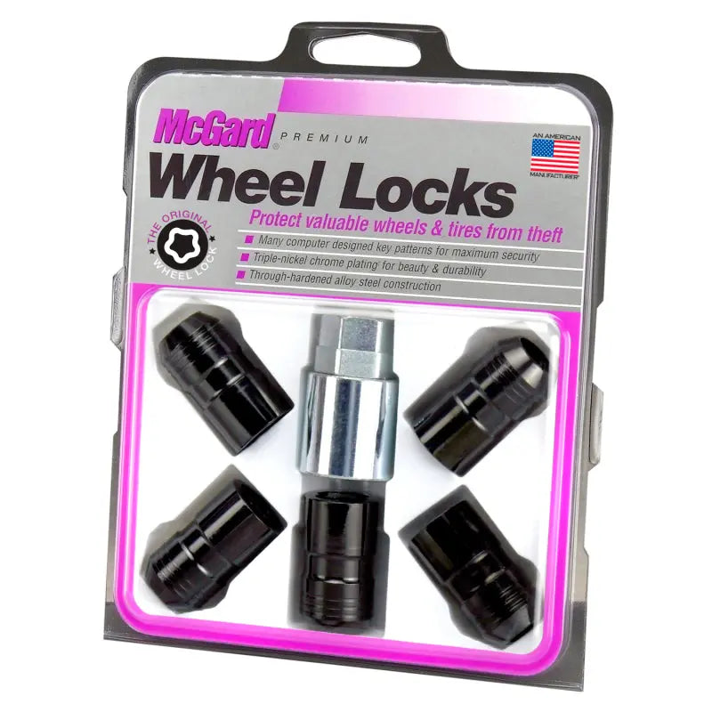 McGard Wheel Lock Nut Set - 5pk. (Cone Seat) M14X1.5 / 22mm Hex / 1.639in OAL - Black McGard