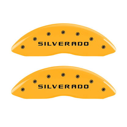 MGP 4 Caliper Covers Engraved Front & Rear Silverado Yellow finish black ch MGP
