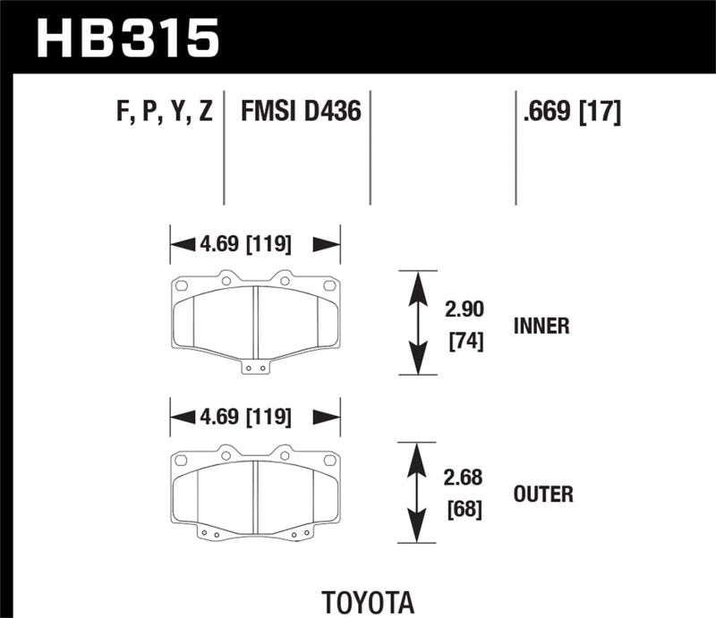 Hawk Performance HPS 5.0 Front Brake Pads - HB315B.669 Hawk Performance