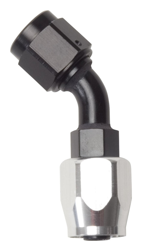 Russell Performance -6 AN Black/Silver 45 Degree Full Flow Hose End - eliteracefab.com