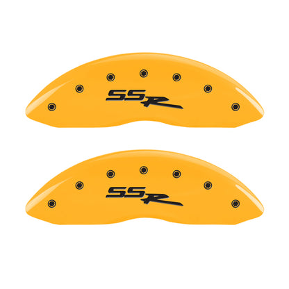 MGP 4 Caliper Covers Engraved Front & Rear Ssr Yellow Finish Black Char 2008 Chevrolet Trailblazer MGP