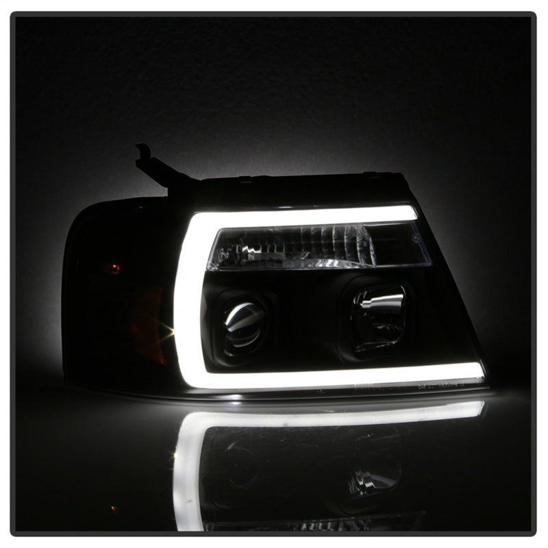 Spyder 04-08 Ford F-150 Projector Headlights - Light Bar DRL - Black PRO-YD-FF15004V2-LB-BK - eliteracefab.com