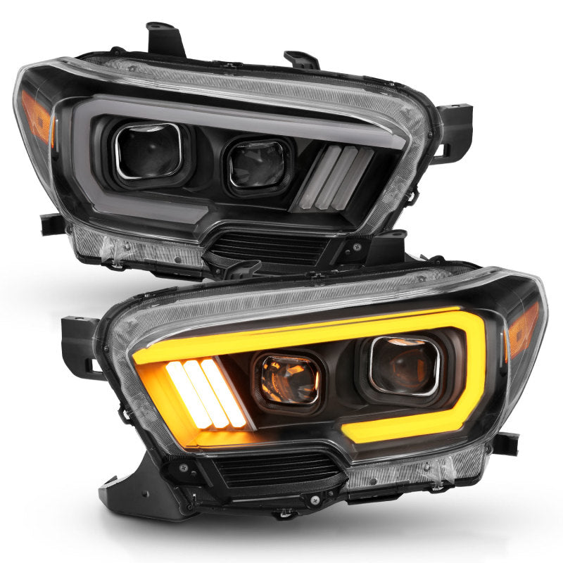 ANZO 2016-2017 Toyota Tacoma Projector Headlights w/ Plank Style Switchback Black w/ Amber w/ DRL - eliteracefab.com