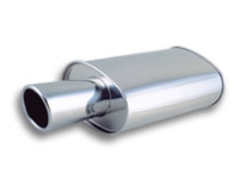 Vibrant StreetPower Turbo Oval Muffler with 4in Round Tip Angle Cut Rolled Edge - 3in inlet I.D. - eliteracefab.com