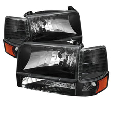 Load image into Gallery viewer, Xtune Ford F150/Bronco 92-96 Headlights w/Corner Bumper 6pcs Amber- Black HD-JH-FB92-SET-AM-BK - eliteracefab.com