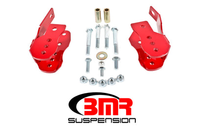 BMR LCA CONTROL ARM RELOCATION BRACKETS RED (10-14 MUSTANG/GT500) - eliteracefab.com