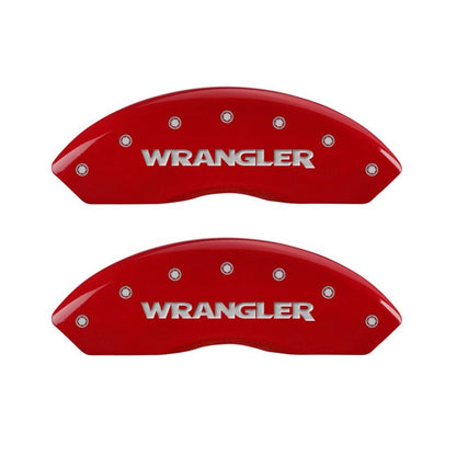 MGP Front set 2 Caliper Covers Engraved Front WRANGLER Red finish silver ch MGP