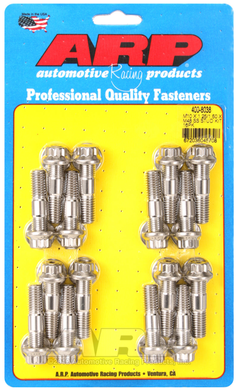 ARP M10 x 1.25/1.50 x 48 Stainless Steel 12pt Broached Stud Kit (16/pkg) ARP