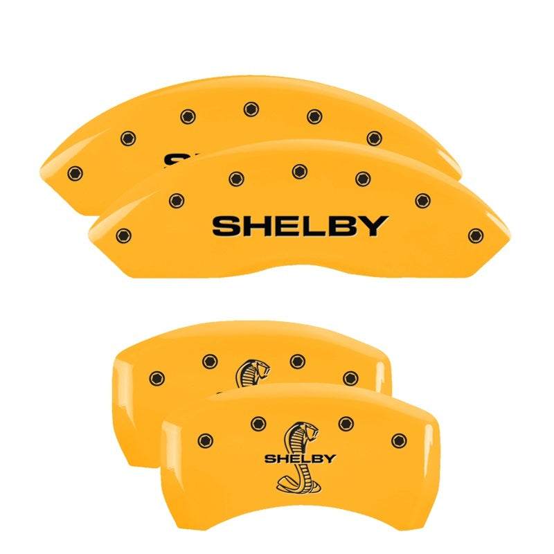 MGP 4 Caliper Covers Engraved Front Shelby Engraved Rear Tiffany Snake Yellow finish black ch MGP