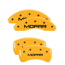 Load image into Gallery viewer, MGP 4 Caliper Covers Engraved Front &amp; Rear MOPAR Yellow finish black ch MGP