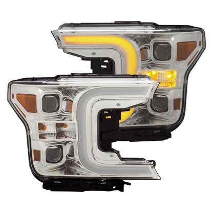 ANZO 18-19 Ford F-150 Projector Headlights w/Plank Style Switchback Chrome w/Amber ANZO