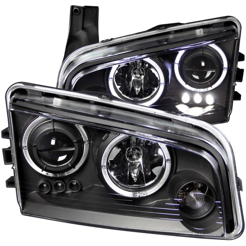 ANZO USA Dodge Charger Projector Headlights W/ Halo Black; 2006-2010 - eliteracefab.com