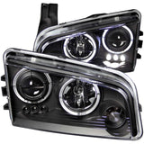 ANZO USA Dodge Charger Projector Headlights W/ Halo Black; 2006-2010