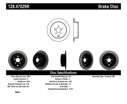 STOPTECH 08-10 WRX DRILLED RIGHT REAR ROTOR, 128.47029R - eliteracefab.com