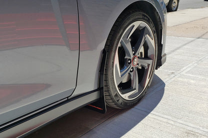 Rally Armor 2019+ Hyundai Veloster Turbo R-Spec UR Black Mud Flap w/ White Logo - eliteracefab.com