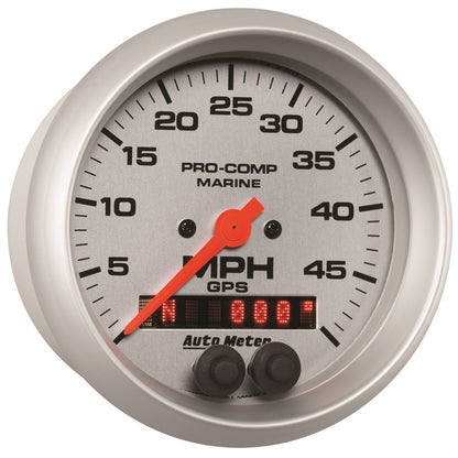 AutoMeter GAUGE; SPEEDOMETER; 3 3/8in.; 50MPH; GPS; MARINE SILVER - eliteracefab.com