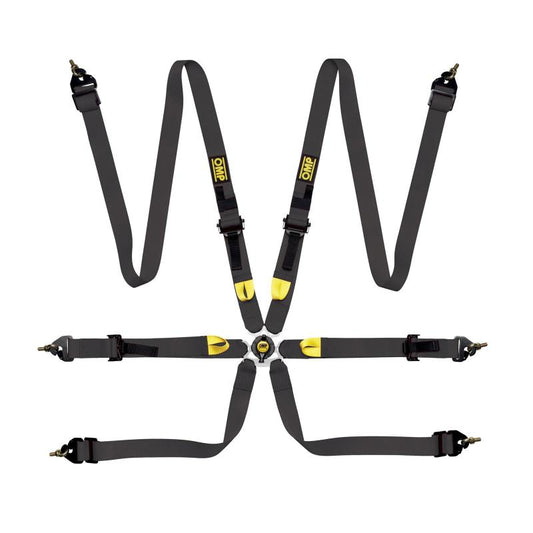 OMP FIRST 2" 6-Point Pull-Up Racing Harness - Black - FIA 8853-2016 - DA0-0208-A01-071