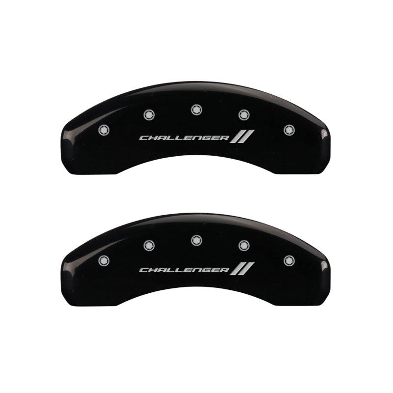 MGP 4 Caliper Covers Engraved Front & Rear With stripes/Challenger Black finish silver ch MGP