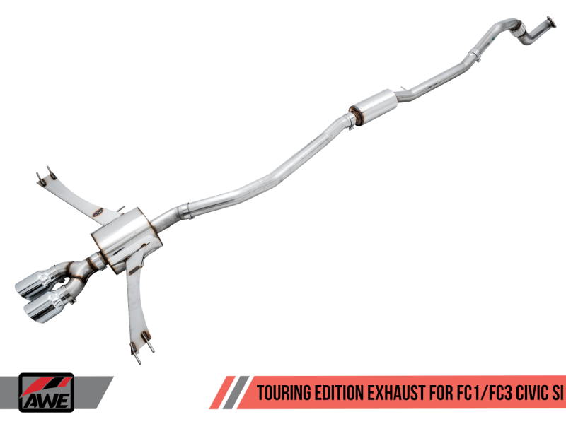 AWE Tuning 2016+ Honda Civic Si Touring Edition Exhaust w/Front Pipe & Dual Chrome Silver Tips - eliteracefab.com