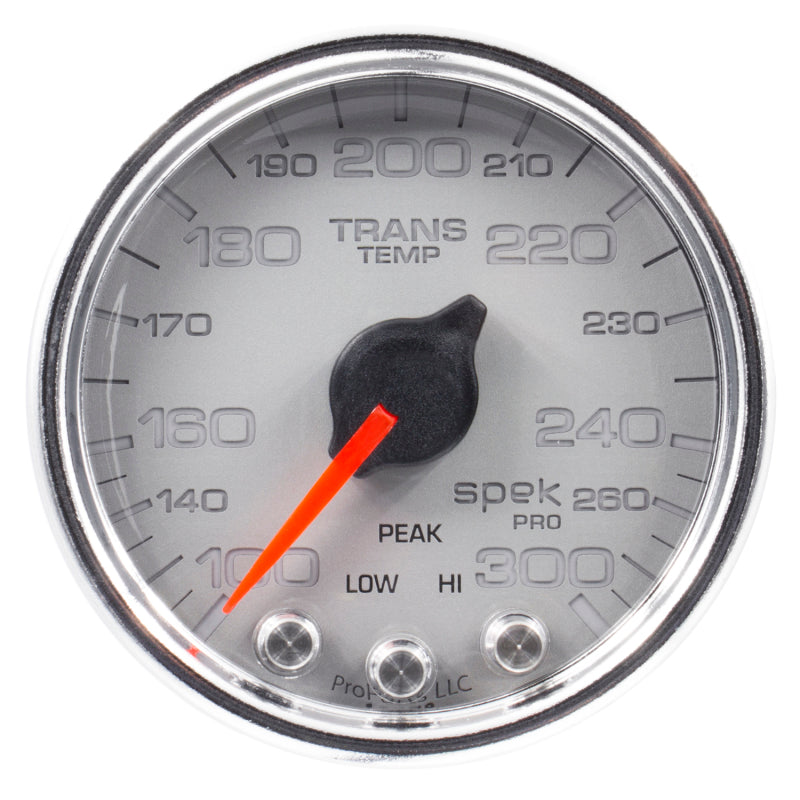 Autometer Spek-Pro Gauge Trans Temp 2 1/16in 300f Stepper Motor W/Peak & Warn Slvr/Chrm