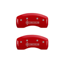 Load image into Gallery viewer, MGP 4 Caliper Covers Engraved Front &amp; Rear Lincoln Red finish silver ch