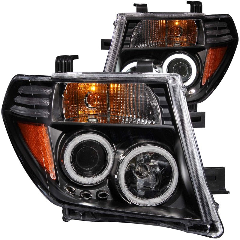 ANZO USA Nissan Frontier Projector Headlights W/ Halo Black; 2005-2008 - eliteracefab.com