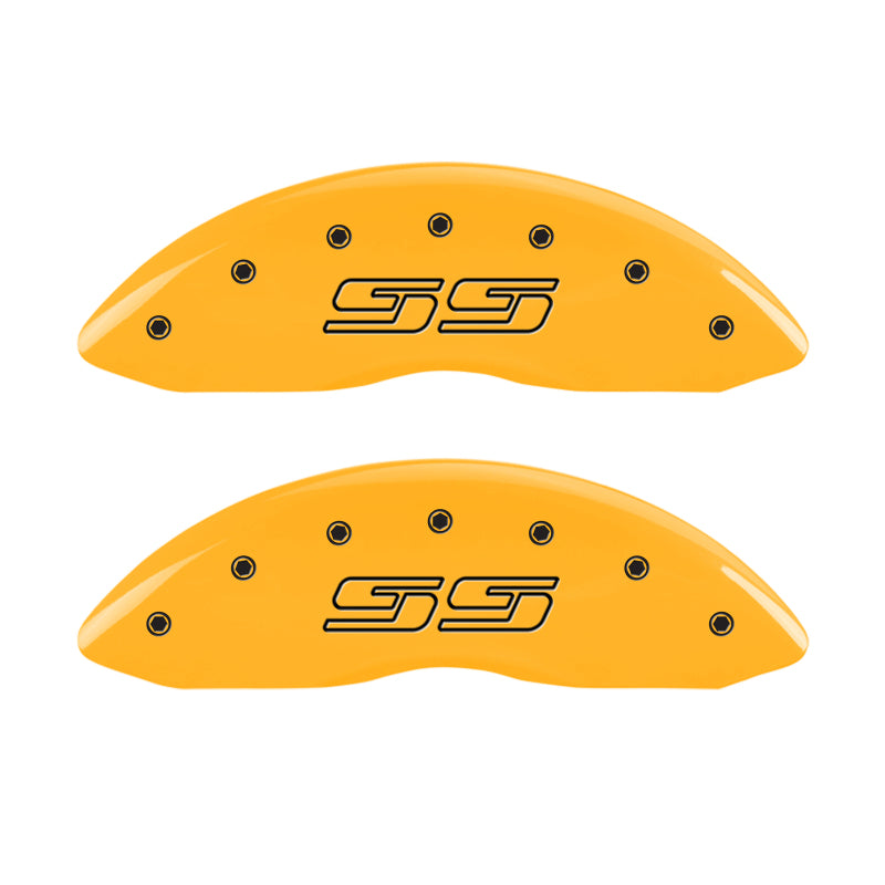 MGP 4 Caliper Covers Engraved Front & Rear Avalanche style/SS Yellow finish black ch MGP