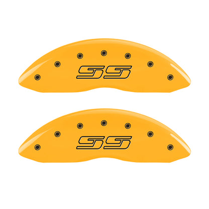 MGP 4 Caliper Covers Engraved Front & Rear Avalanche style/SS Yellow finish black ch MGP