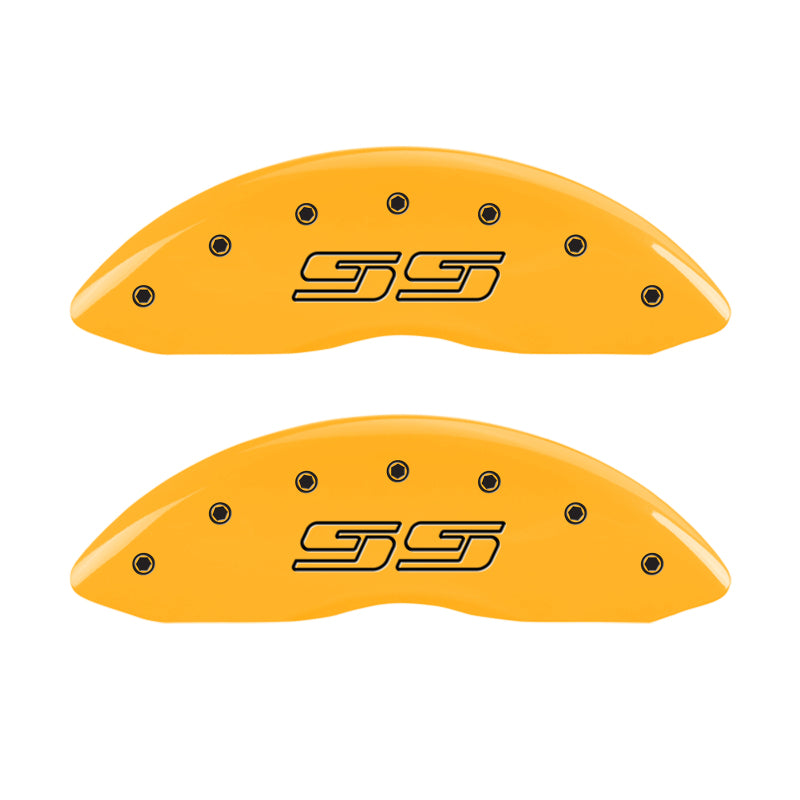 MGP 4 Caliper Covers Engraved Front & Rear Avalanche style/SS Yellow finish black ch MGP