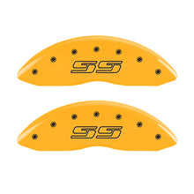 Load image into Gallery viewer, MGP 4 Caliper Covers Engraved Front &amp; Rear Avalanche style/SS Yellow finish black ch MGP