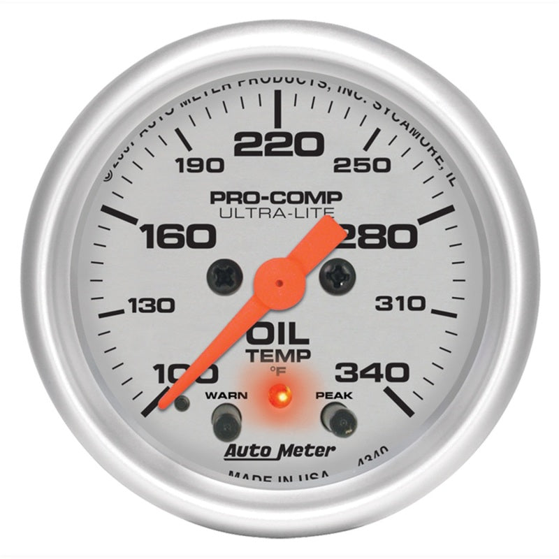 Autometer Ultra-Lite 2-1/16in. / 340 Degree F (Stepper Motor w/Peak & Warn) Oil Temperature Gauge 4340