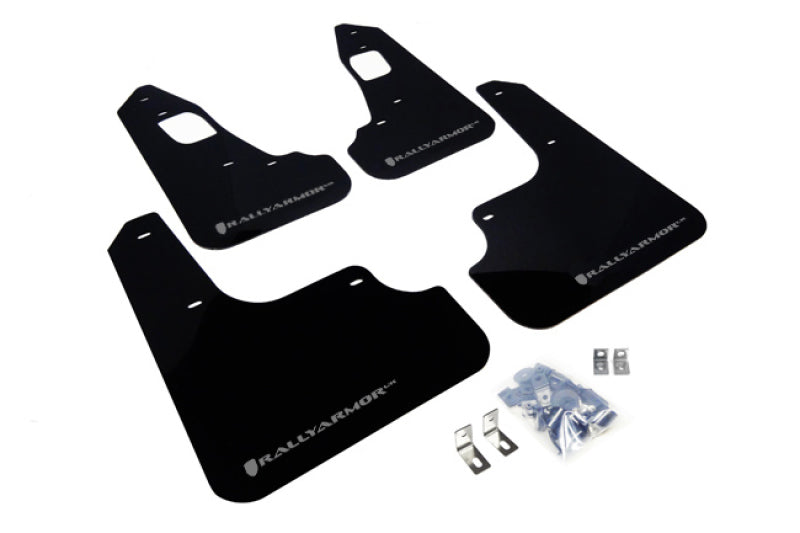 Rally Armor UR Mudflaps Urethane - Mitsubishi Evo X 2008-2015 - Black/SIlver - eliteracefab.com