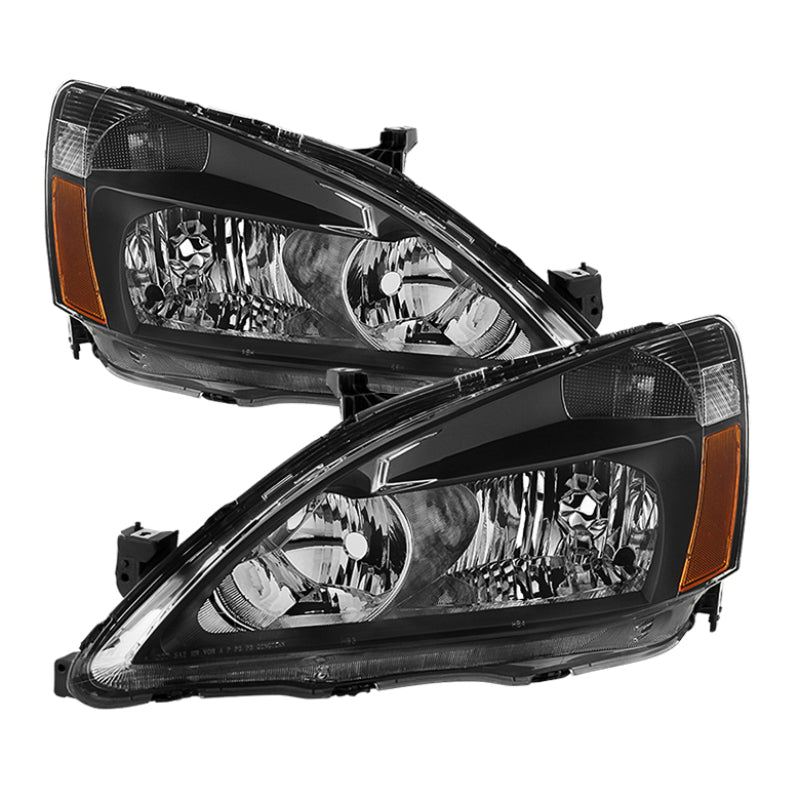 Xtune Honda Accord 03-07 Amber Crystal Headlights Black HD-JH-HA03-AM-BK - eliteracefab.com