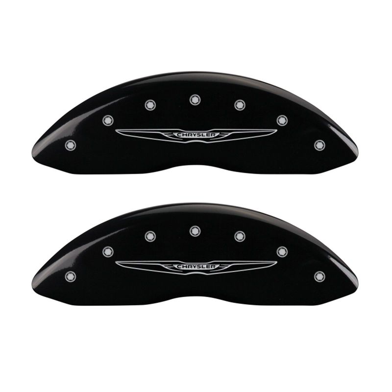 MGP 4 Caliper Covers Engraved Front & Rear Style 2/Chrysler Wing Black finish silver ch MGP