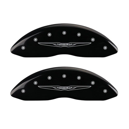MGP 4 Caliper Covers Engraved Front & Rear Style 2/Chrysler Wing Black finish silver ch MGP