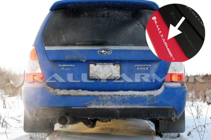 Rally Armor UR Mudflaps Red Urethane White Logo 2003-2008 Forester / 2004-2008 FXT - eliteracefab.com