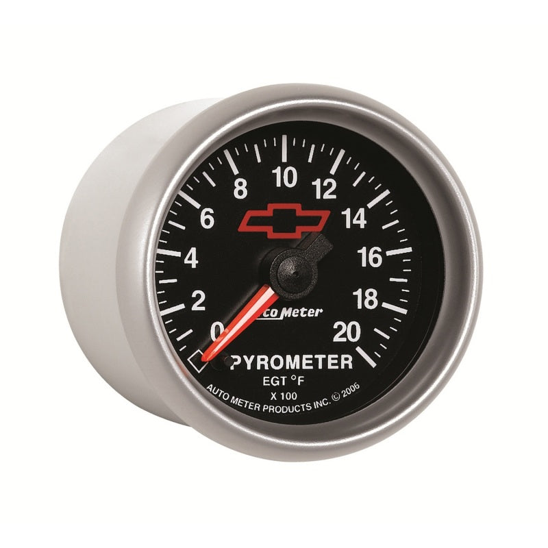 AutoMeter Gauge Pyrometer (Egt) 2-1/16in. 2000 Deg. F Stepper Motor Chevy Red Bowtie Black 3645-00406