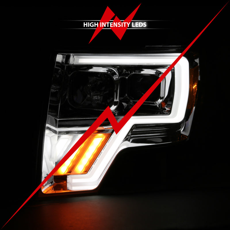 ANZO 2009-2013 Ford F-150 Projector Light Bar G4 Switchback H.L. Chrome Amber - eliteracefab.com