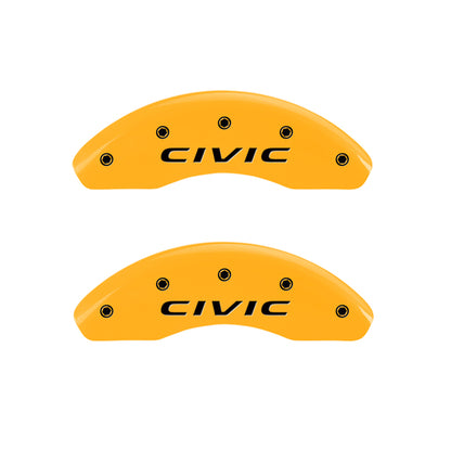 MGP 4 Caliper Covers Engraved Front 2016/CIVIC Engraved Rear 2016/CIVIC Yellow finish black ch MGP